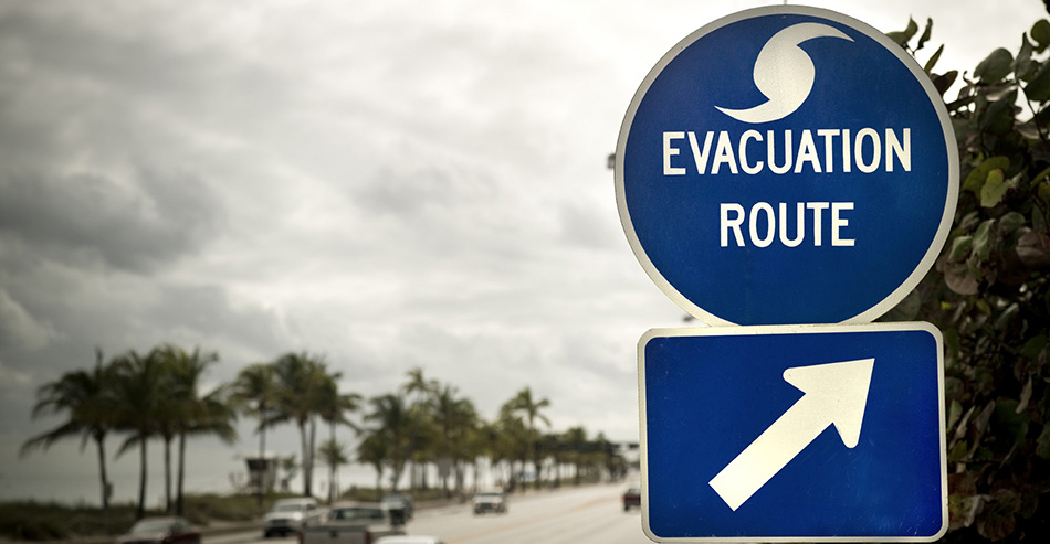 a road sign indicating an evacuation route